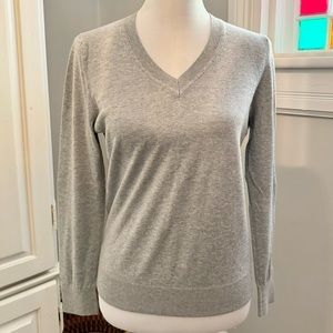 Grey V-neck Cashmere Blend Sweater